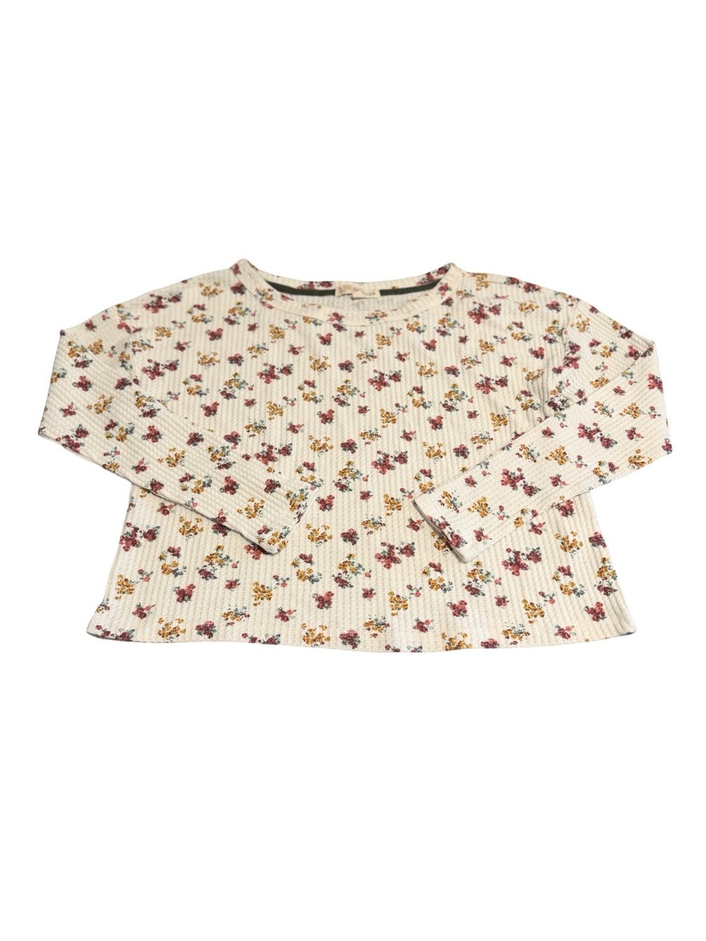 Rewind Cream Floral Ribbed Long-Sleeve Top